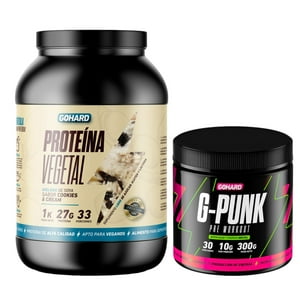 Gohard - Proteina Vegetal 33 Serv. 1Kg Cookies And Cream & Pre Entrenamiento G-Punk 30 Serv