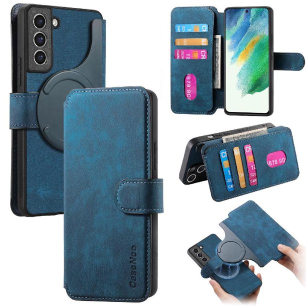 Funda Billetera Magnética para Samsung Galaxy S21 FE Soporte Tarjetas Desmontable Azul