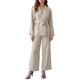 thumbnail image 2 of INSPIRE CHIC Conjunto de 2 Piezas para Mujer, Top con Cuello, Manga Larga, Escote en V y Lazo Frontal, Pantalón de Pierna Ancha, Talla Grande, Albaricoque, 2 of 5
