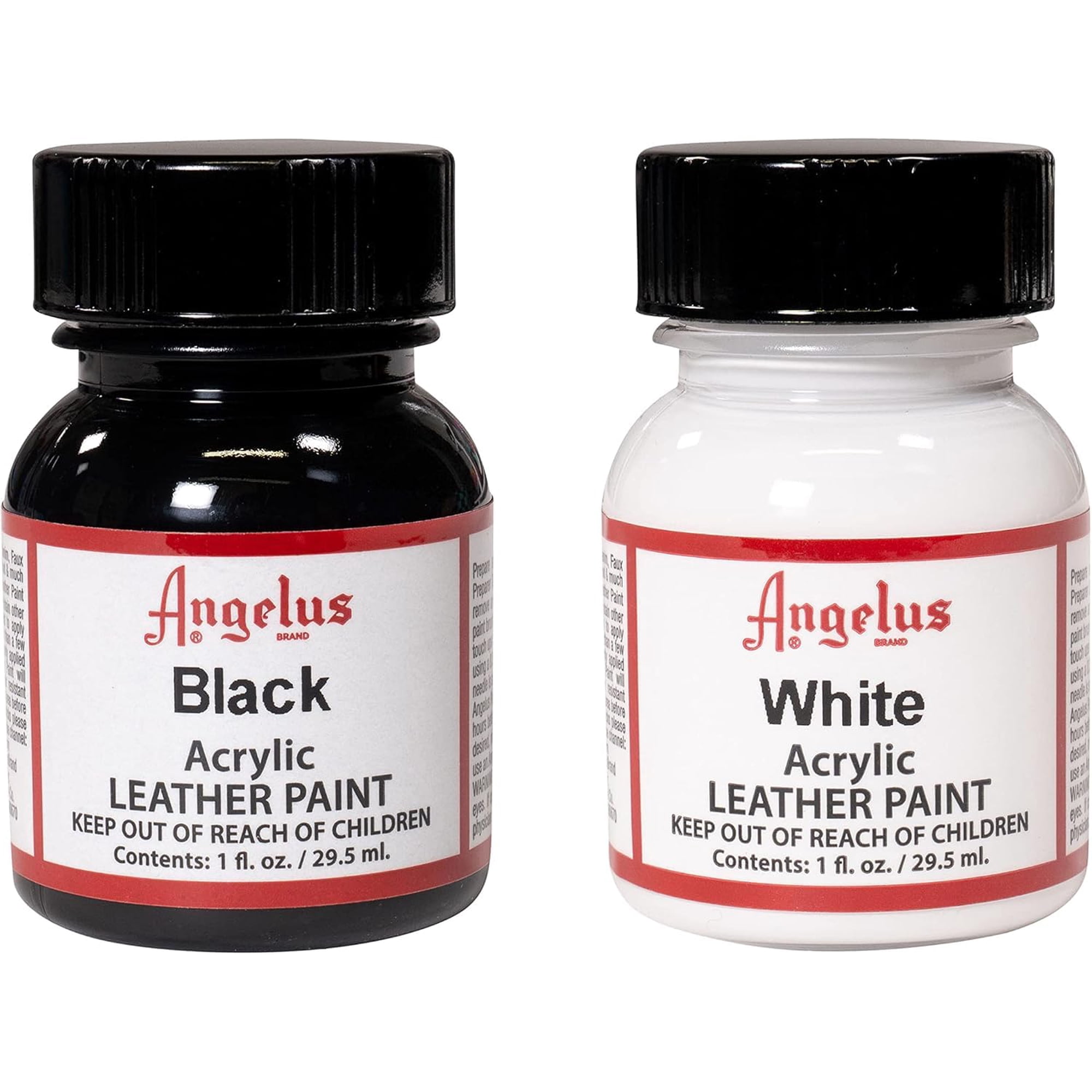 Pintura Acrílica Para Cuero Angelus Negro Y Blanco Resistentes Al Agua 30 Ml