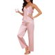 thumbnail image 4 of INSPIRE CHIC Conjunto de Pijama de Satén para Mujer Camisola sin Mangas de Encaje y Pantalones 2 Piezas Ropa de Casa con Tirantes Ajustables XL Rosa, 4 of 6