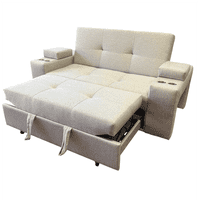 Camila Home - Sofá Cama Elite 2 Plazas 185 Cm Gris Claro Lino Repelente Con Baúles, Portavasos Y Puffs