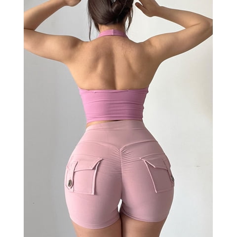 Flix Spa - Short Deportivo Mujer Pretina Alta Bolsillos Traseros