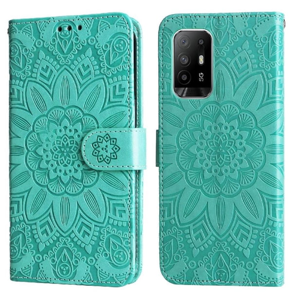 Funda tipo cartera FOXDOCK para OPPO Reno 5Z 5G , diseño girasol en relieve, cuero PU, cierre magnético, soporte y tarjetero