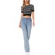 thumbnail image 2 of INSPIRE CHIC Top de Manga Corta a Rayas para Mujer Cuello Redondo Camisetas 2026 Verano Tejido Casual Suéter Recortado L Negro, 2 of 6