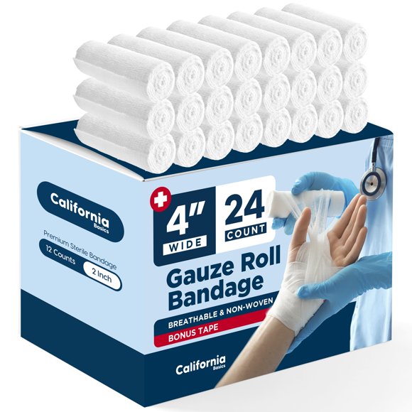 Vendaje de gasa California Basics – paquete de 24, 10 cm × 3,7 m