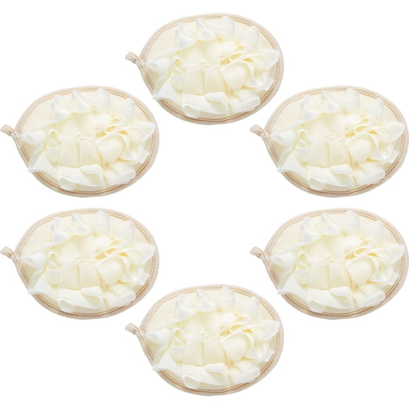 Puf de baño y ducha, puf de malla, bola de ducha, 6 unidades, color beige
