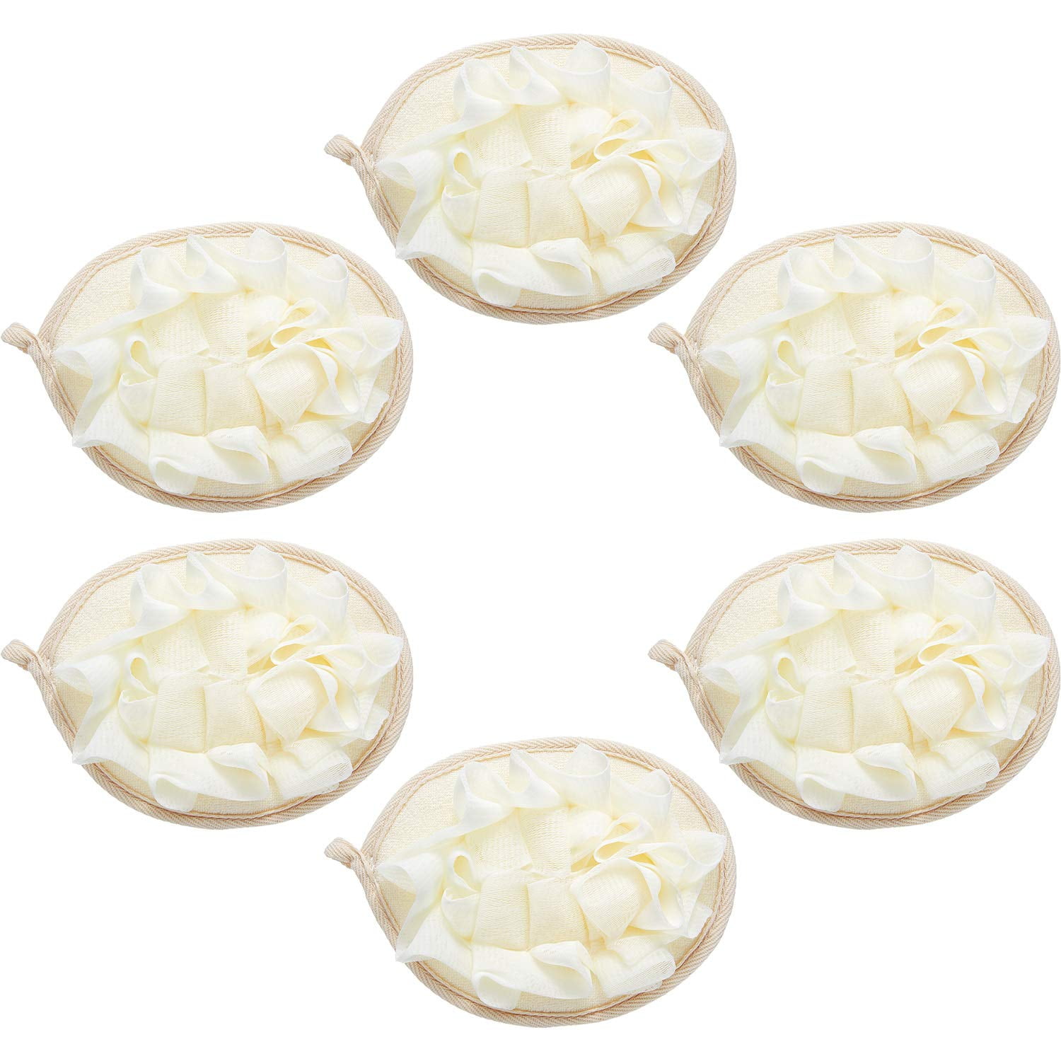 Boao - Puf De Baño Y Ducha, Puf De Malla, Bola De Ducha, 6 Unidades, Color Beige