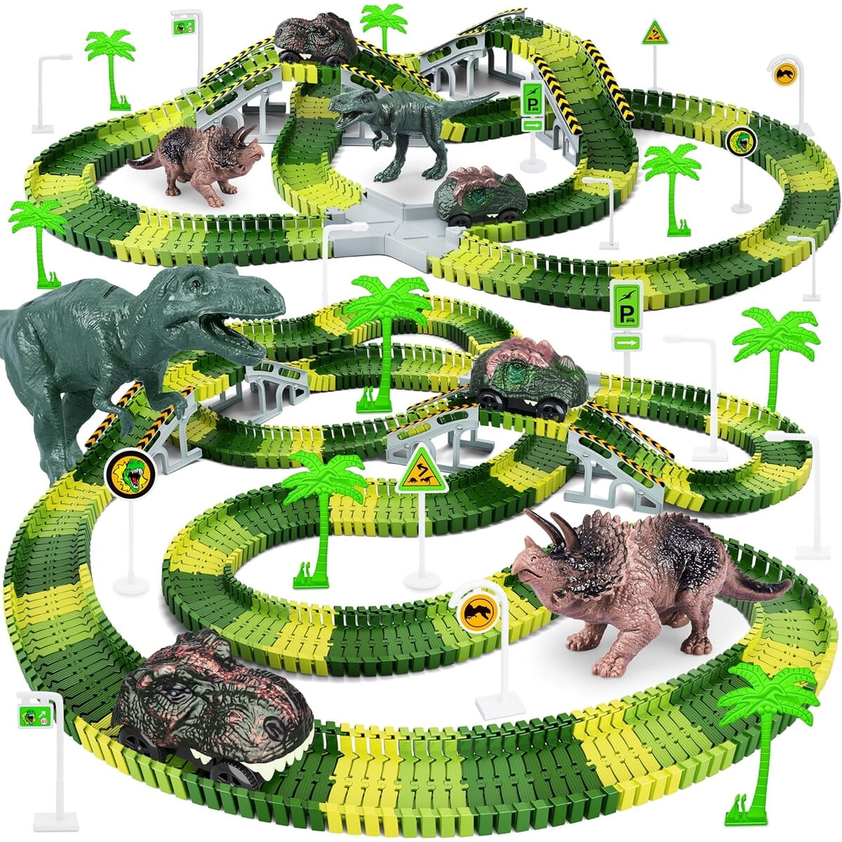 Genérico - Juguete Dinosaurios Pista Flexible Y 2 Autos Dinosaurio