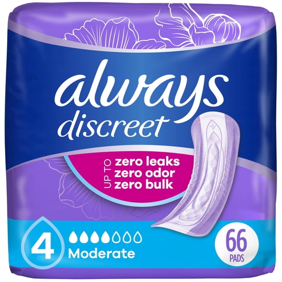 Almohadillas para incontinencia, siempre discretas, secas, regulares, 66 quilates, para mujeres