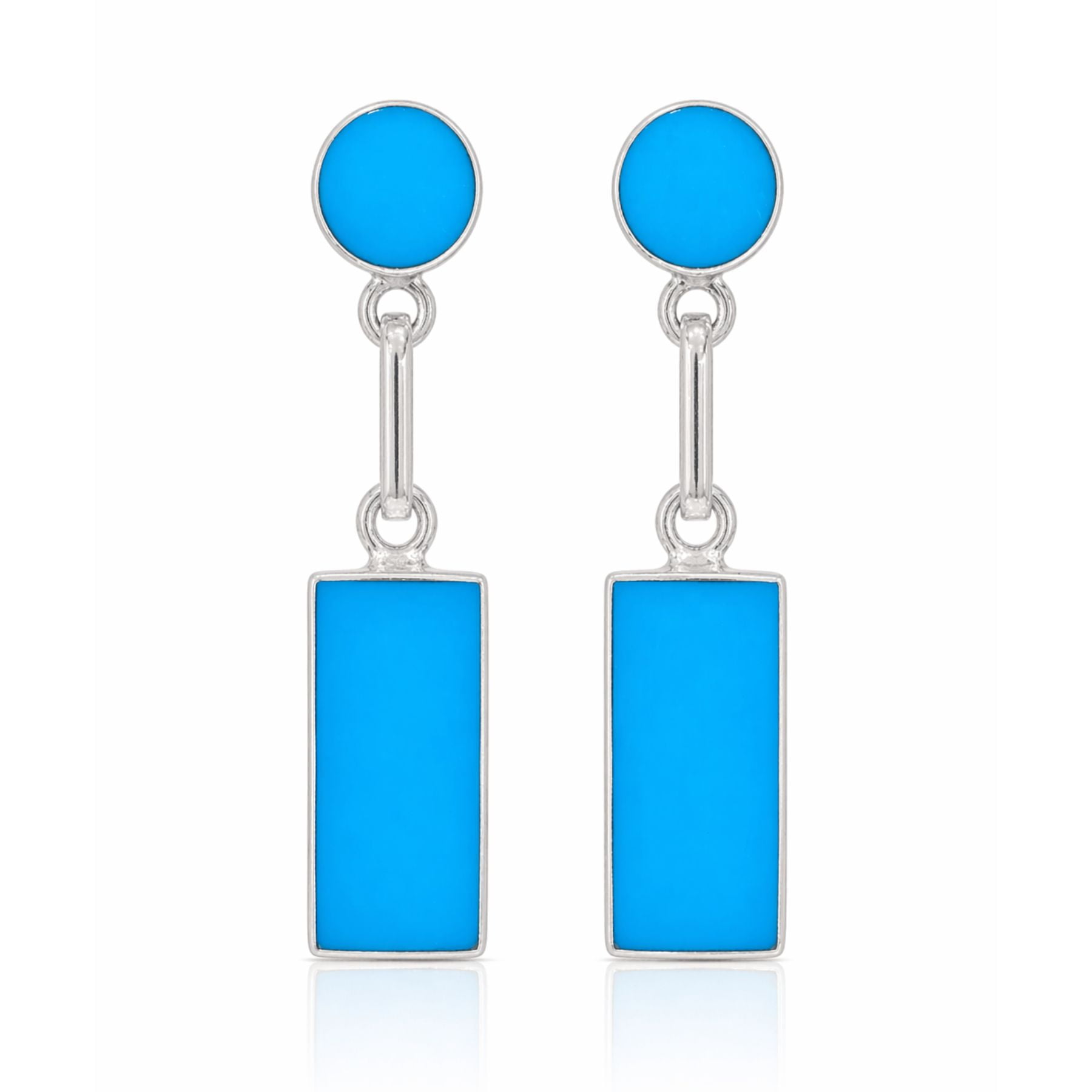 Jireh Joyas - Aros Turquesa Rectangular Plata 950 Tornillo Mariposa Colgantes Mujer Elegantes Piedra Azul.