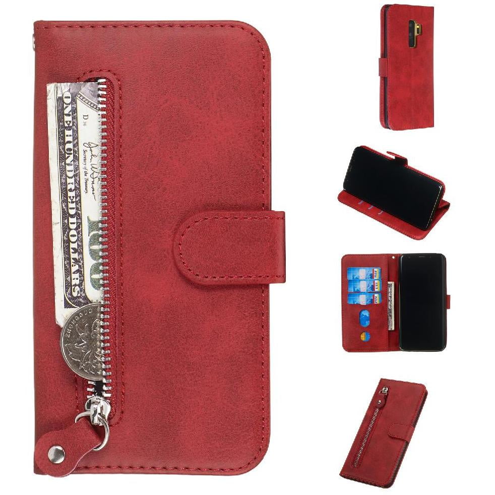 Gangxun - Funda Con Cremallera Para Samsung Galaxy S9 Plus, Carcasa Cartera De Cuero Pu Con Soporte Y Tarjetero