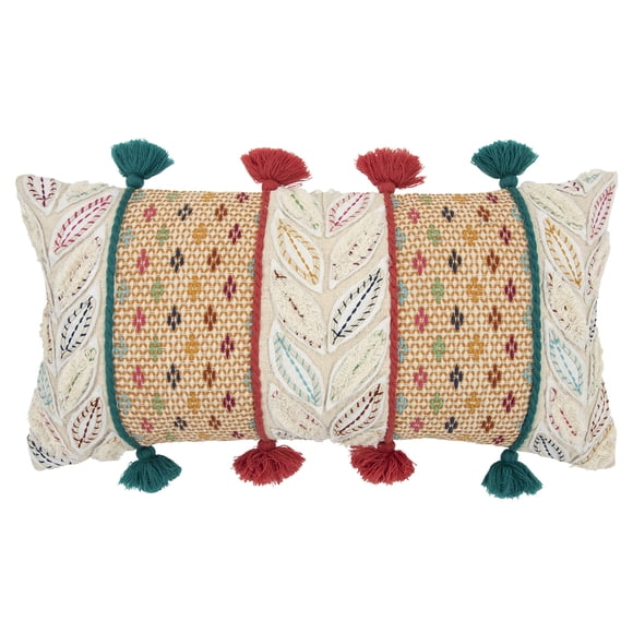 Almohada Rizzy Home Leaves and Diamonds de 36 x 66 cm de plumón con funda