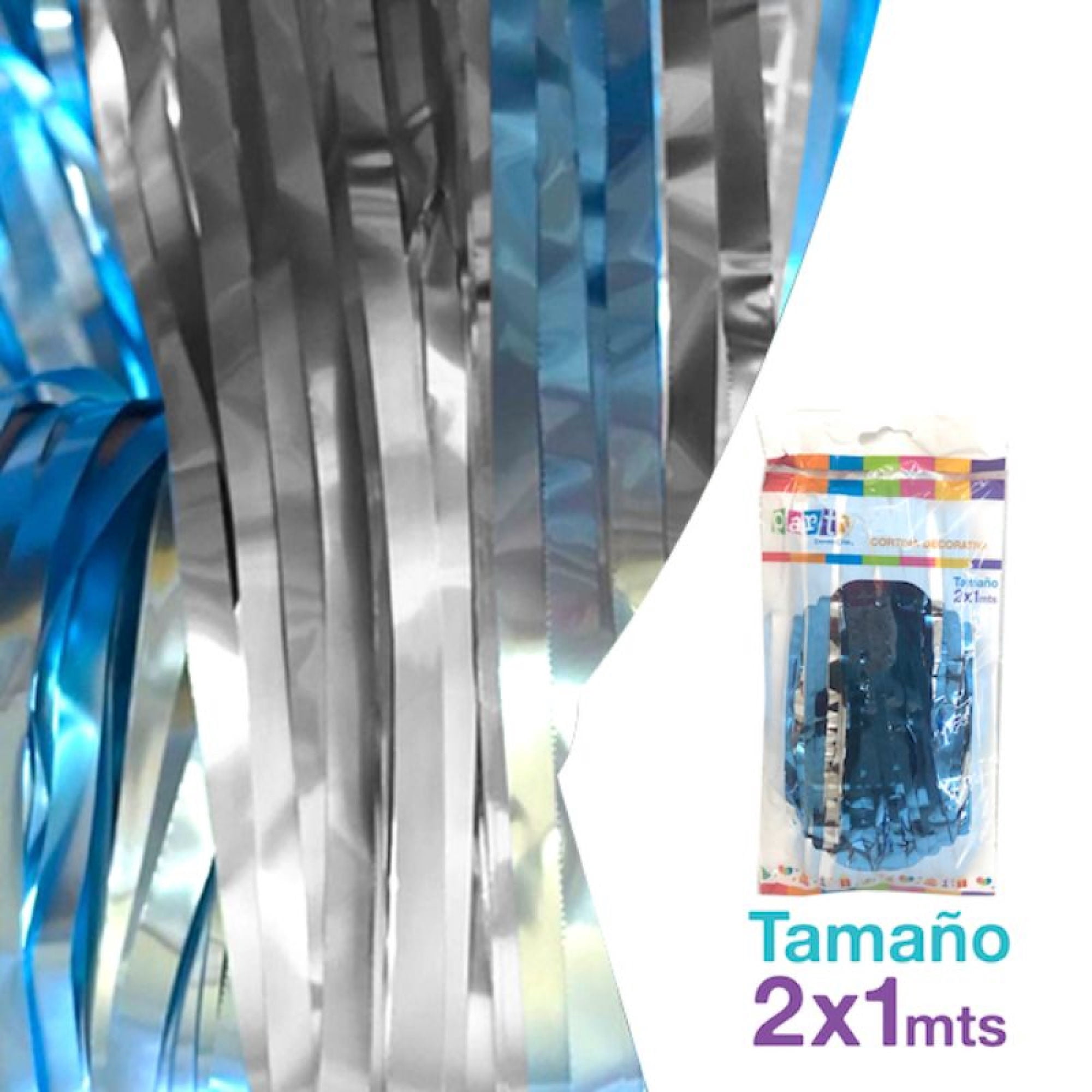 Cortina De Fiesta Plateada Y Celeste 2x1 Mts Party Express