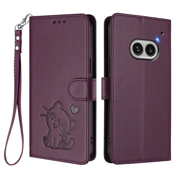 Nothing Phone 2A Funda Billetera de Gato, Morado Oscuro