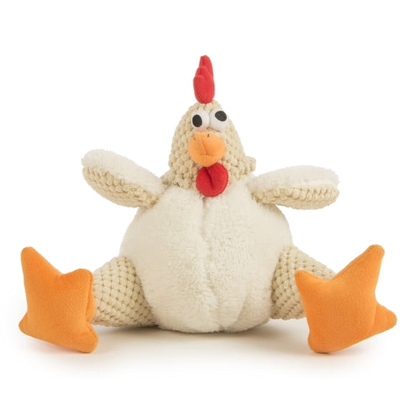 Juguete de peluche para perros GoDog Checkers Fat Rooster, blanco chirriante, grande