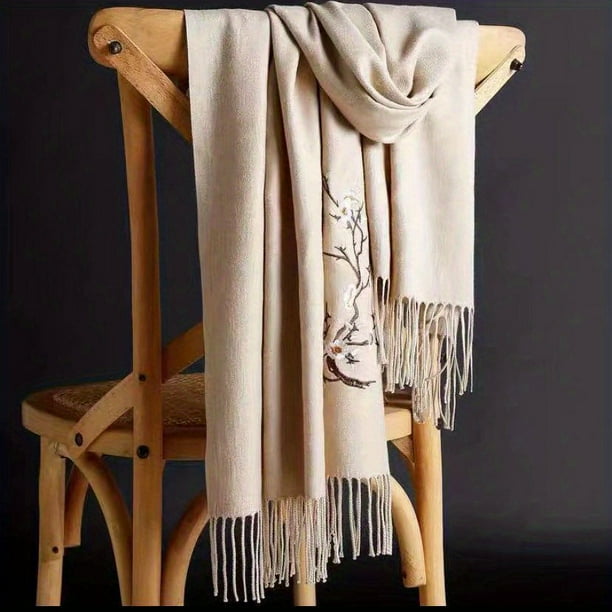 Plum Embroidered Imitation Cashmere Scarf Large Blanket Scarf Shawl Outdoor Autumn & Winter Thickened Warm Scarf