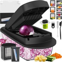 Ukeetap - Picadora De Verduras Con Mandolina, 8 Hojas, Con Recipiente, Color Negro