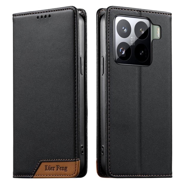 Funda Tipo Cartera de Cuero Sintético para XIAOMI 15 Pro Bloqueo RFID, con Ranuras para Tarjetas y Bolsillo para Efectivo, Cierre Magnético Fuerte Negro