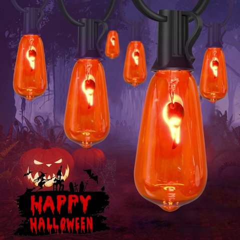 Cbebew - Cadena De Luces Flicker Flame Para Halloween, 10 M, Con 10 Led St40, Naranja