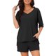 thumbnail image 1 of INSPIRE CHIC Conjuntos de Salón para Mujeres 2026 Verano Acanalado Cuello en V Casual Suelto Conjuntos a Juego 2 Piezas Conjunto Corto Pijamas con Bolsillos L Negro, 1 of 6