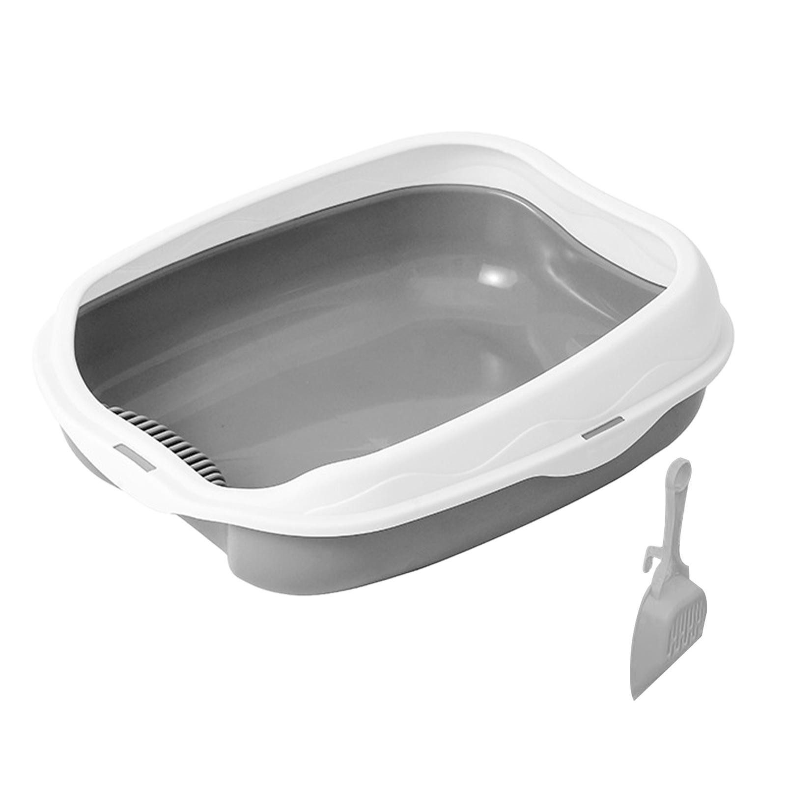Caja De Arena Para Gatos Con Orinal De Lado Alto Para Mascotas Pequeñas Gatos De Interior Gris L 50x40x17cm