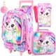 thumbnail image 1 of 4PCS Kids Rolling Backpack for Girls, Cute Cat Sequin Wheeled Bookbag, Pink Roller School Bag with Wheels for Elementary, 1 of 3