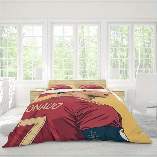 3pcs Red Jersey RONADO No. 7 Captain Illustration Print Bedding Set