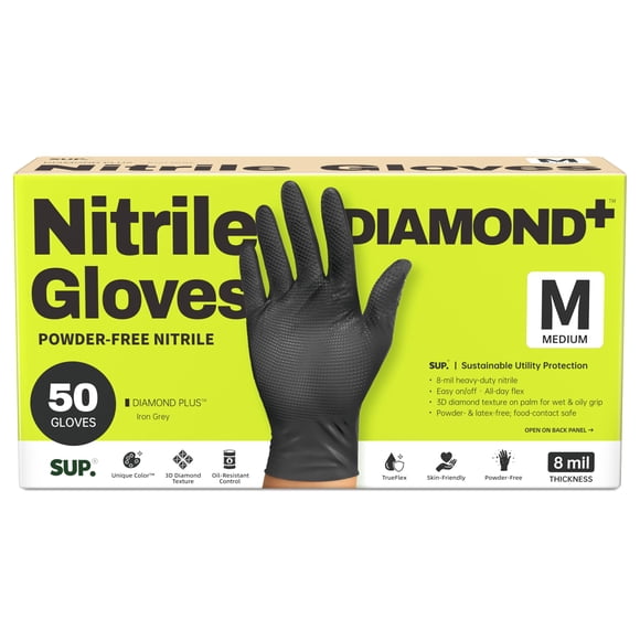 Guantes de Nitrilo SUPER+ 8 mil Textura Diamante Negro 50 uds (M)