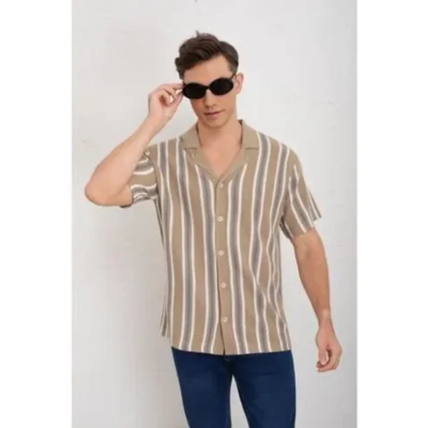 Camisa Hombre Hilo Algodon Verano Diseño Lineas Calidad Premium 7225