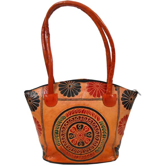 Bandolera de piel con diseño de círculos de Crafts of India