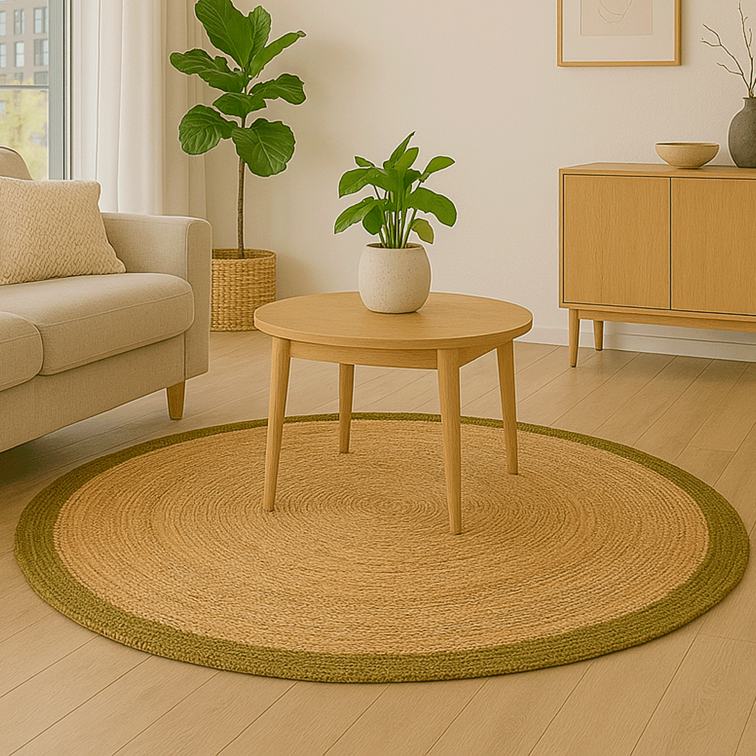 Bazhars - Alfombra Redonda Yute 150x150 Cm Nav Bk 040