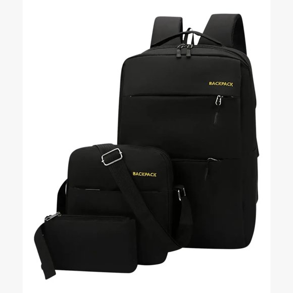 Kit Mochila Urbana Para Notebook Morral Estuche Pack De 3 Bolsos Mochila - NEGRO.