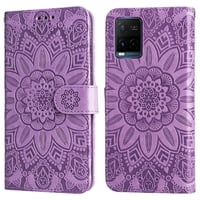 Funda Tipo Cartera Foxdock Para Vivo Y33S 4G , Diseño Girasol En Relieve, Cuero Pu, Cierre Magnético, Soporte Y Tarjetero