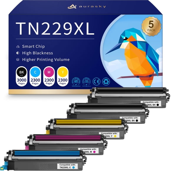 Cartucho de tóner AURASKY TN229XL compatible, paquete de 5