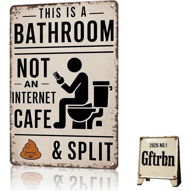 Letrero esto baño no cibercafé vintage metal estaño divertido humorístico arte pared aluminio rústico 20x30 cm emoji caca 2 uds