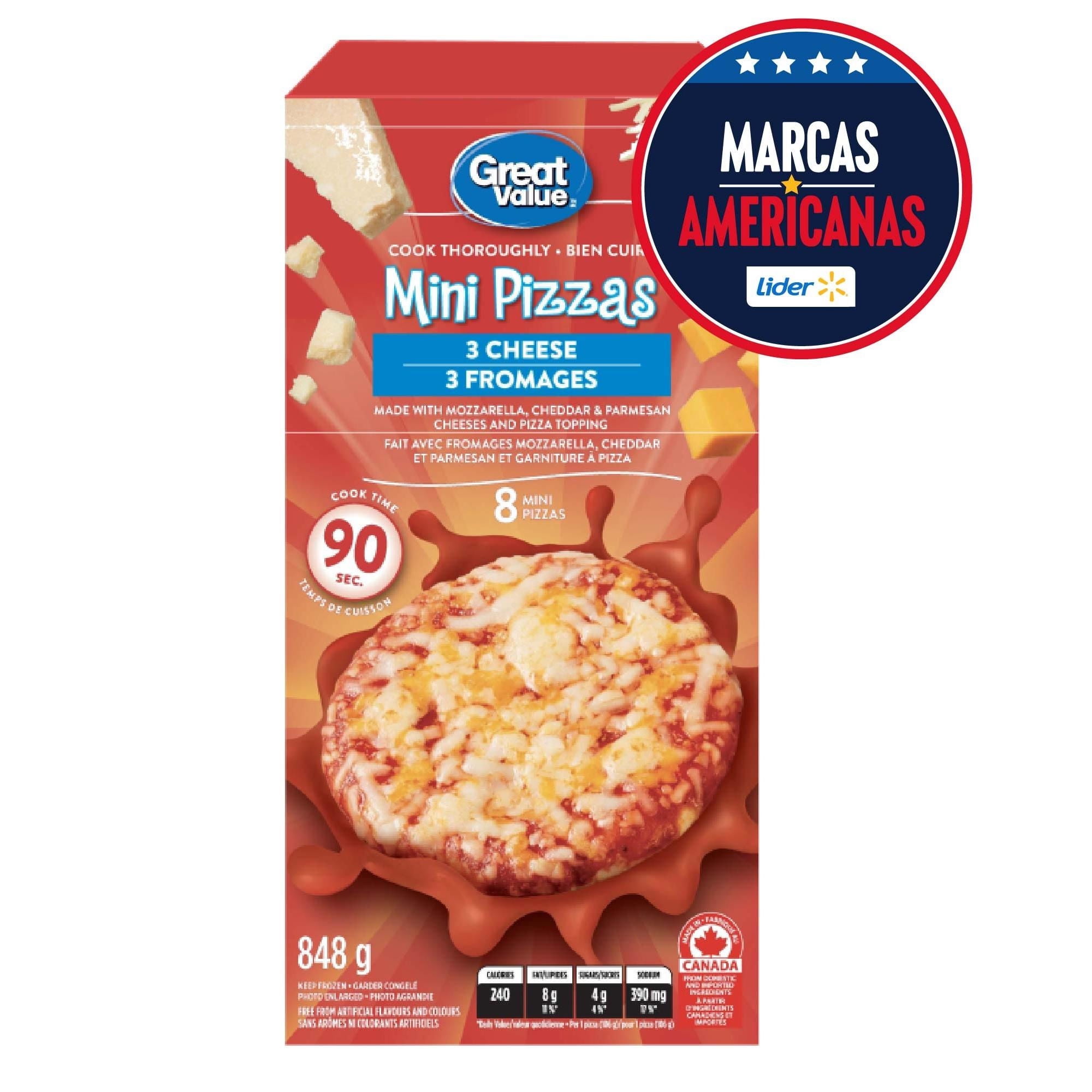 Mini Pizza 3 Quesos, 8 Un 848 g Great Value