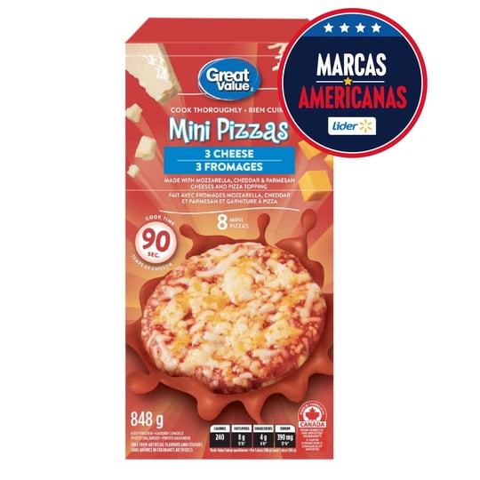 Mini Pizza 3 Quesos, 8 Un 848 g Great Value