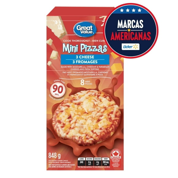 Mini Pizza 3 Quesos, 8 Un, 848 g