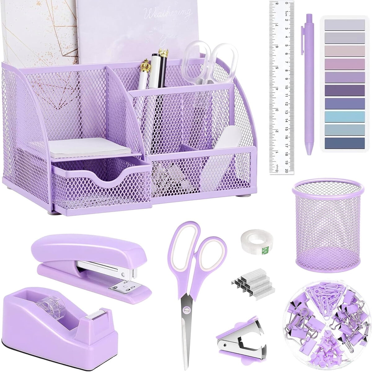 Set Organizador Escritorio Scindaly 12 Piezas Violeta Metal