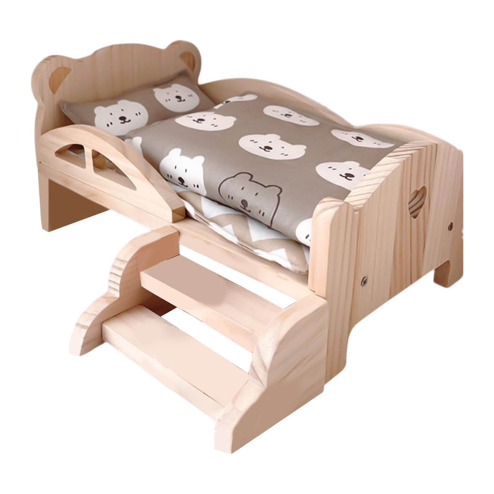 Magideal - Muñeca De Madera En Miniatura Para Niñas, Muebles De Madera, Juguete De Desarrollo Bonito, Simulación Para Decoración Para Casa De Muñecas, Regalo De Juego De Cama De Oso