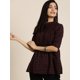 thumbnail image 5 of Shivansh Creations Blusa Tejida de Línea A a Cuadros Negra y Roja para Mujer, Cuello Mandarín, Mangas 3/4 Enrollables, 5 of 7