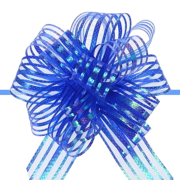 Uxcell 5Pcs 6" Grandes Lazos de Organza para Envolver Regalos de Chifón Metálico Azul para Bodas, Cestas de Navidad