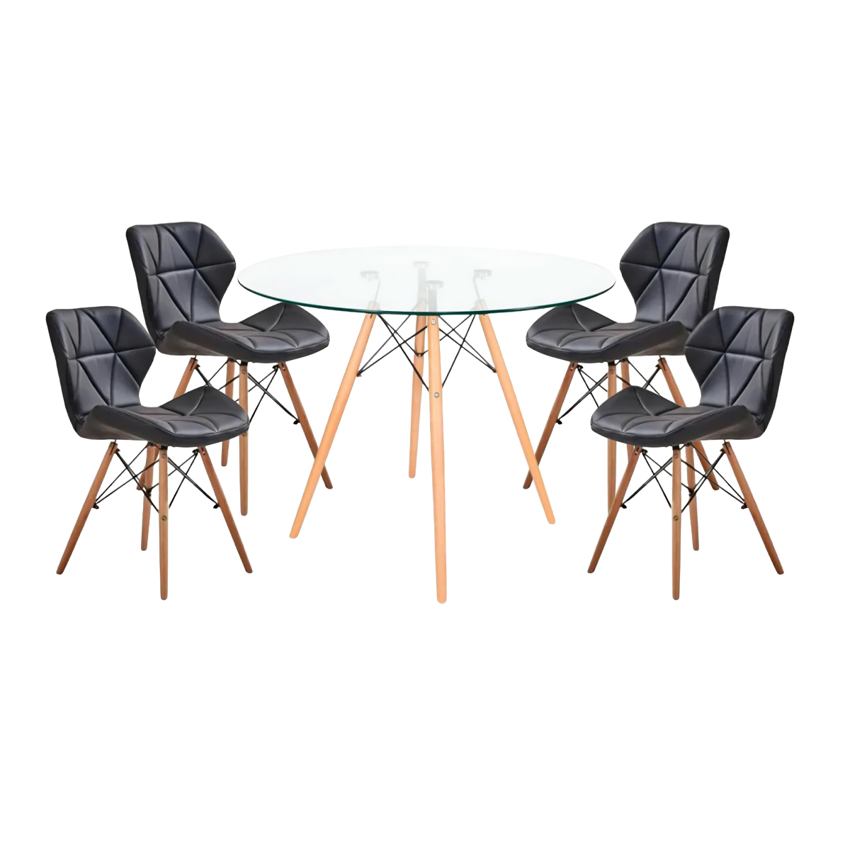 Klik Muebles - Comedor Mesa Redonda De Vidrio 80 Cm + 4 Sillas Radar Negras