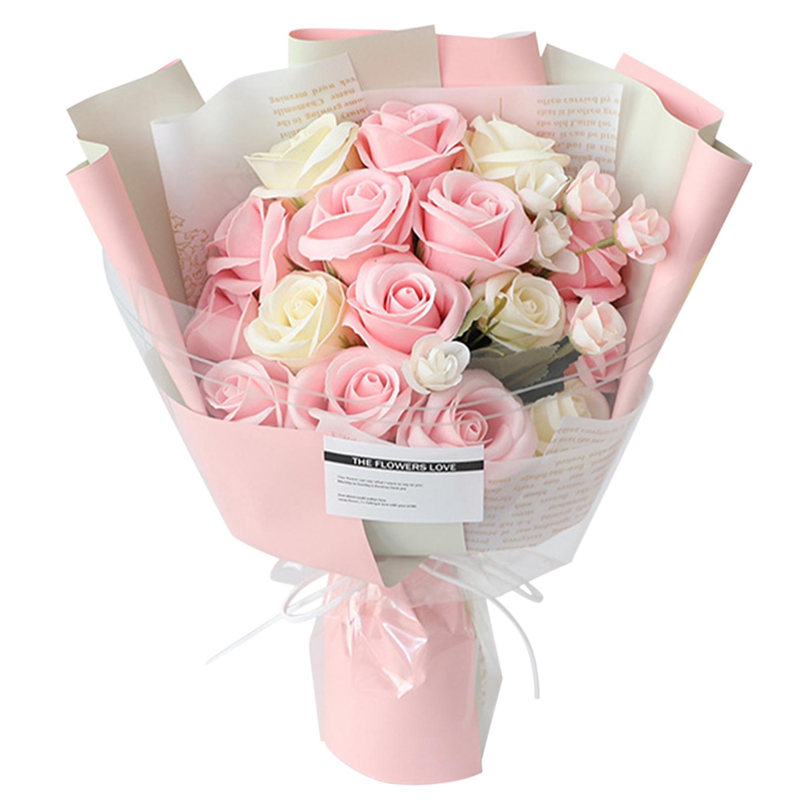 Magideal - Caja De Flores Artificiales Set Rose Flower Centerpieces Arreglos Regalo Arte Para La Decoración Del Hogar Cumpleaños Día De San Valentín Mamá Rosa Claro
