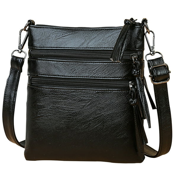 Bolsos cruzados para mujer, pequeños bolsos cruzados de piel auténtica para mujer, bolsos de hombro cruzados con múltiples bolsillos con cremallera