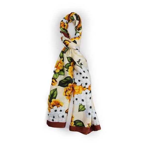 Pañuelo Largo Tipo Seda De 90x180cm Floreado Elegante Mujer amarillo Talla Única