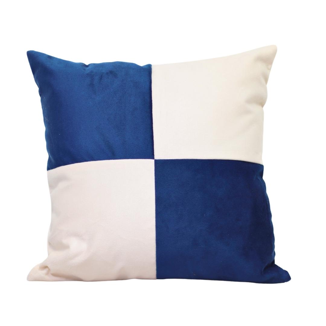 Máxima Design - Cojín Gabriela Azul Oscuro Blanco Felpa 50X50 Cm