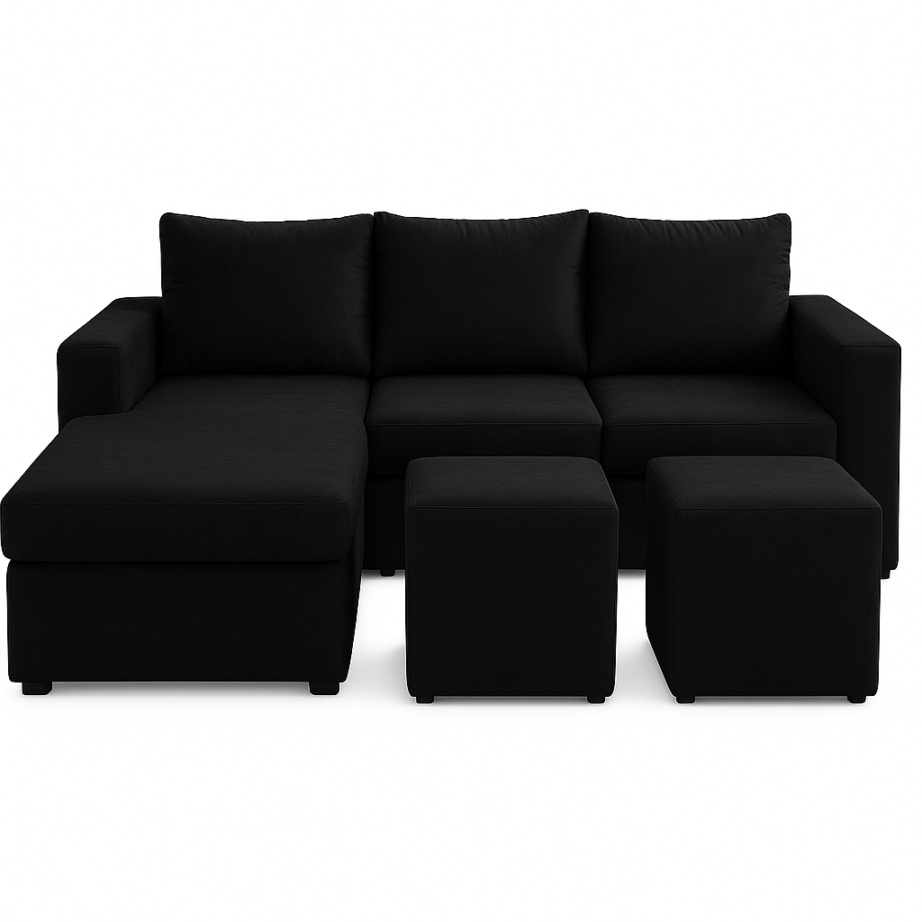 Ethan Desing - Sofa Seccional 3C Lusso Negro Chaise Lounge Ambos Lados