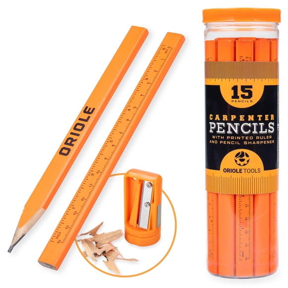 Lápices de Carpintero Oriole Tools Pack de 15 + Sacapuntas